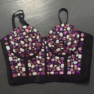 Gracia Black Bustier with Multicolor Gemstones